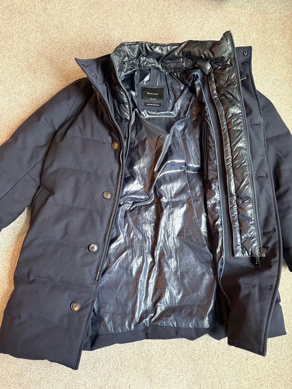 Massimo Dutti Navy Pea Coat with Inner Panel